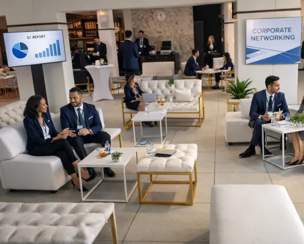 white couch corporate function