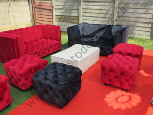 red & black velvet furniture